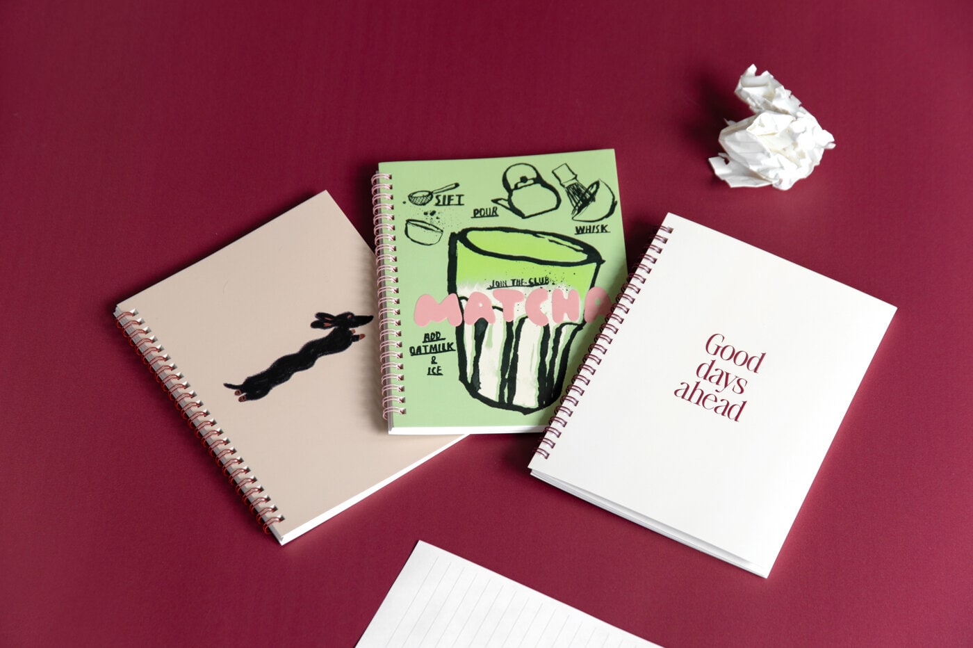 Notebooks in various designs.