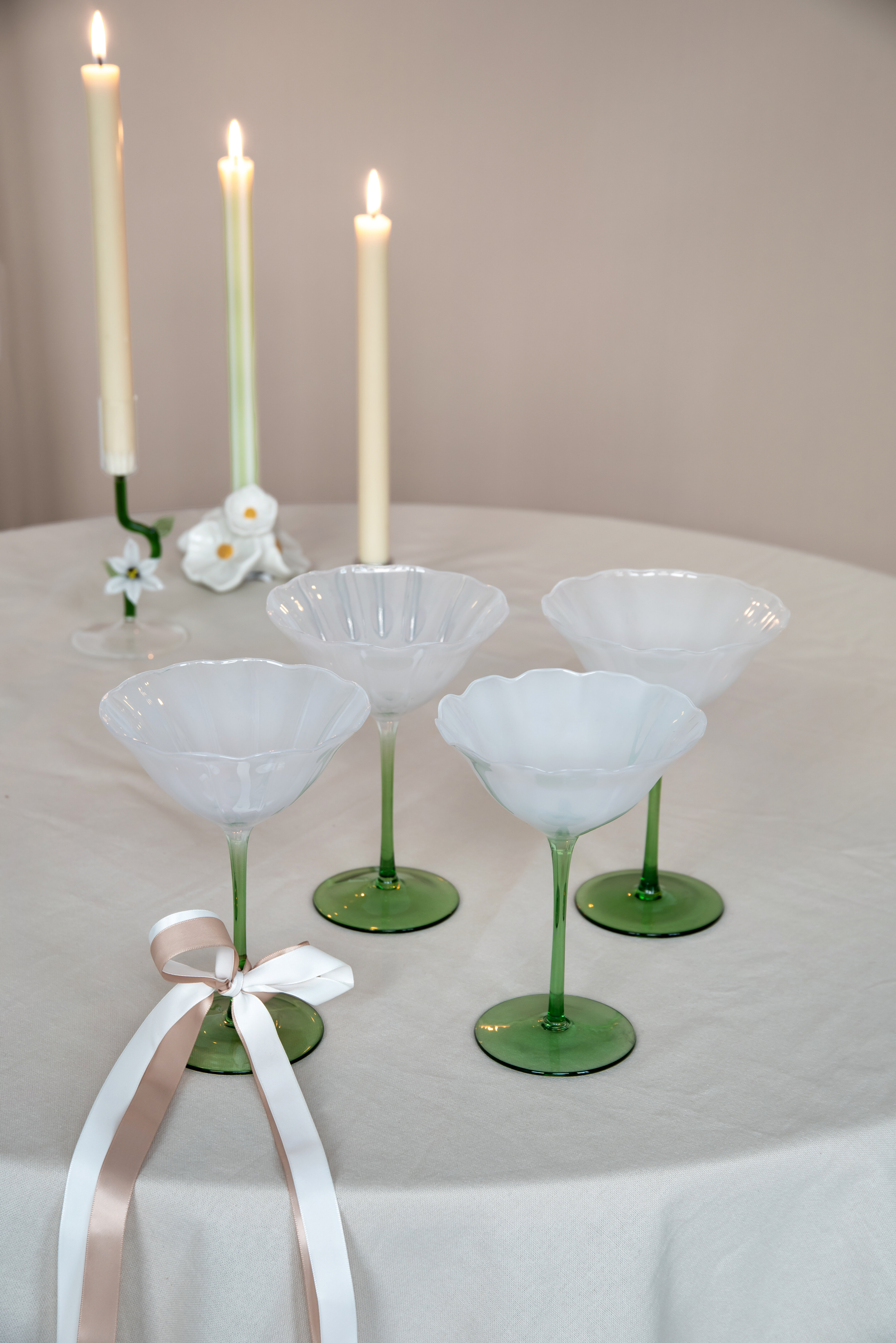Different glasses on a table.