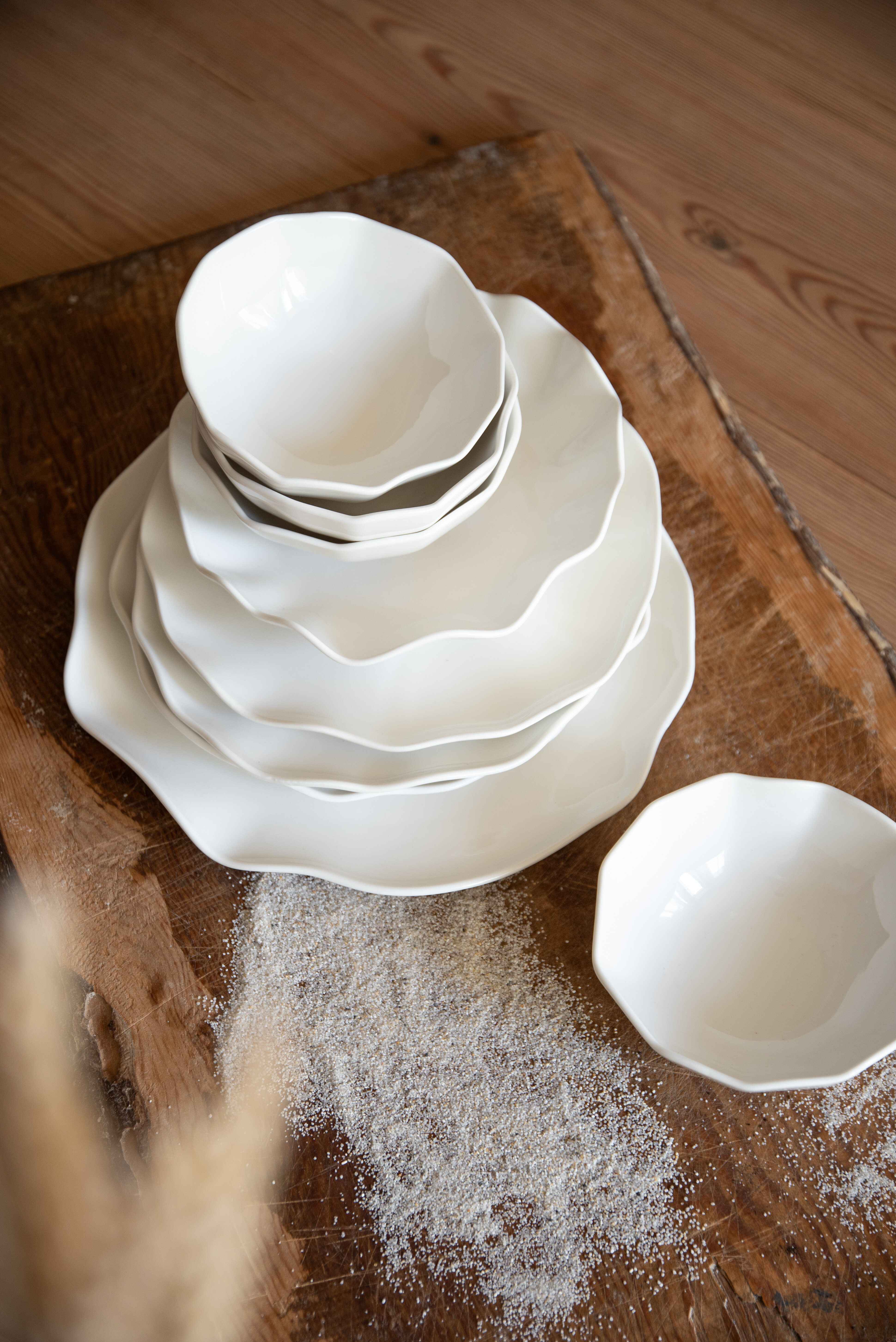 White porcelain with plates and bowls.